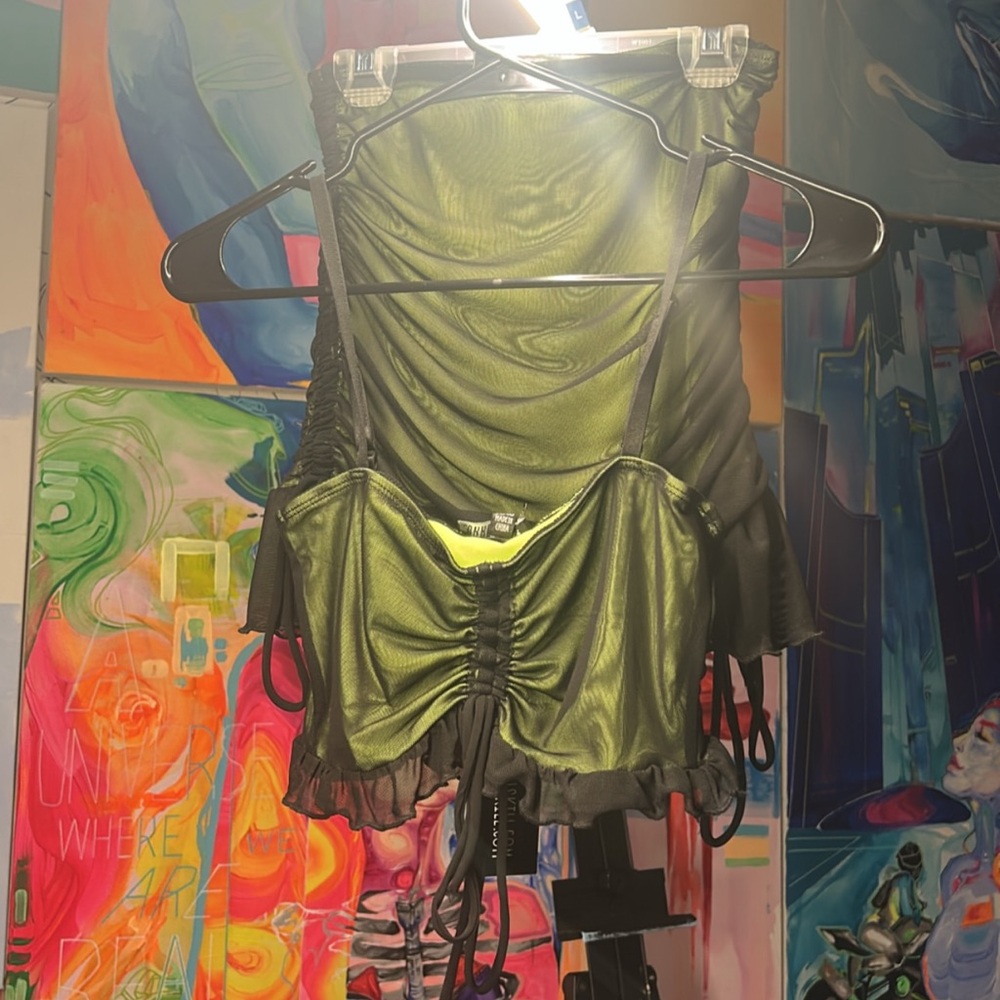 DOLLSKILL Green and Black Ruched Top